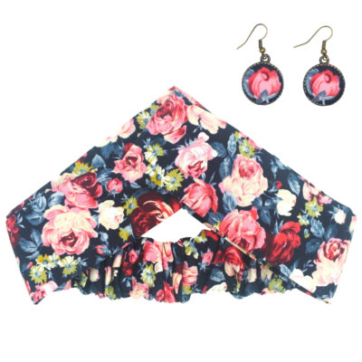Ensemble Bandeau Croisé Torsadé & Boucles d’Oreilles Floral pour Femme