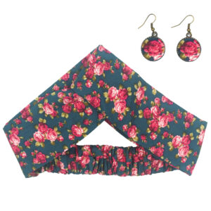 Ensemble Bandeau Croisé Torsadé & Boucles d’Oreilles Floral Bleu pour Femme