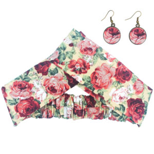 Ensemble Bandeau Croisé Torsadé & Boucles d’Oreilles Floral Crème pour Femme