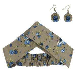 Ensemble Bandeau Croisé Torsadé & Boucles d’Oreilles Floral Gris pour Femme
