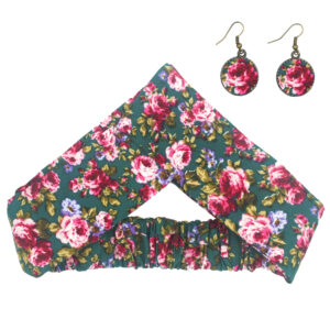 Ensemble Bandeau Croisé Torsadé & Boucles d’Oreilles Floral Vert pour Femme
