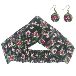 Ensemble Bandeau Croisé Torsadé & Boucles d’Oreilles Floral Pois de Senteur pour Femme