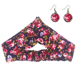 Ensemble Bandeau Croisé Torsadé & Boucles d’Oreilles Floral Violet pour Femme