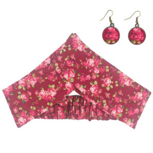 Ensemble Bandeau Croisé Torsadé & Boucles d’Oreilles Floral Rouge pour Femme