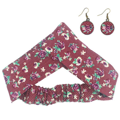 Ensemble Bandeau Croisé Torsadé & Boucles d’Oreilles Pois de Senteur Rouge pour Femme