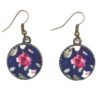 Ensemble Bandeau Torsadé & Boucles d'Oreilles Floral Bleu Marine avec Fleurs Roses pour Femme