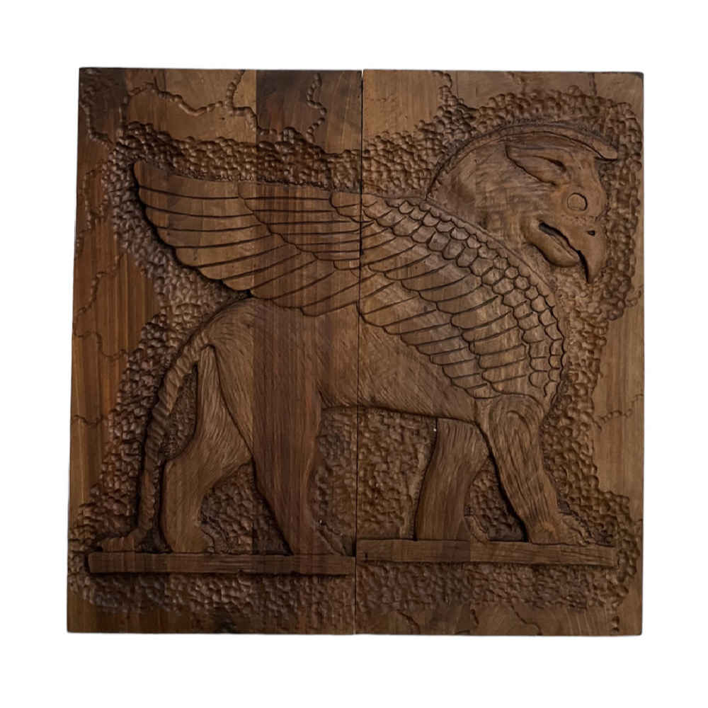 Plateau de Backgammon en Bois Sculpté à la Main avec Griffon Persan