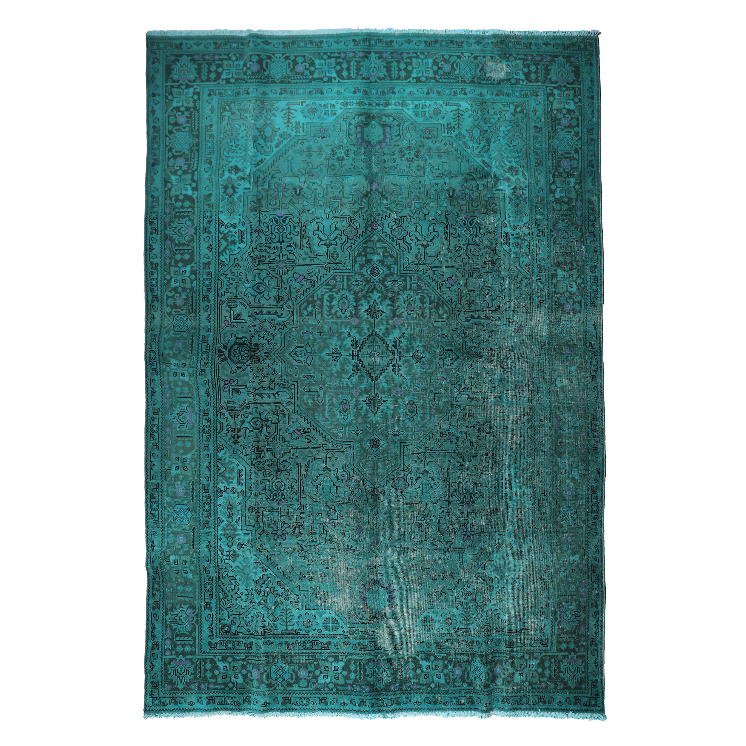 Tapis persan authentique avec laine noué à la main à Ispahan bleu sarcelle