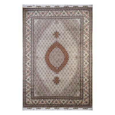 Tapis persan authentique avec laine noué à la main à Khoy Riz Mahi marron