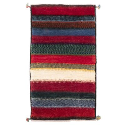 Tapis Gabbeh en laine persane authentique tissé à la main en Fars rayé rouge