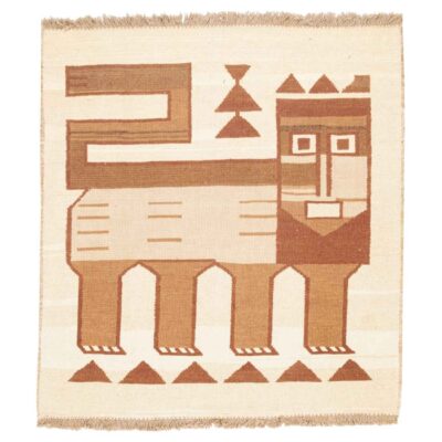 Tapis Kilim en laine persane authentique tissé à la main en Kerman lion crème