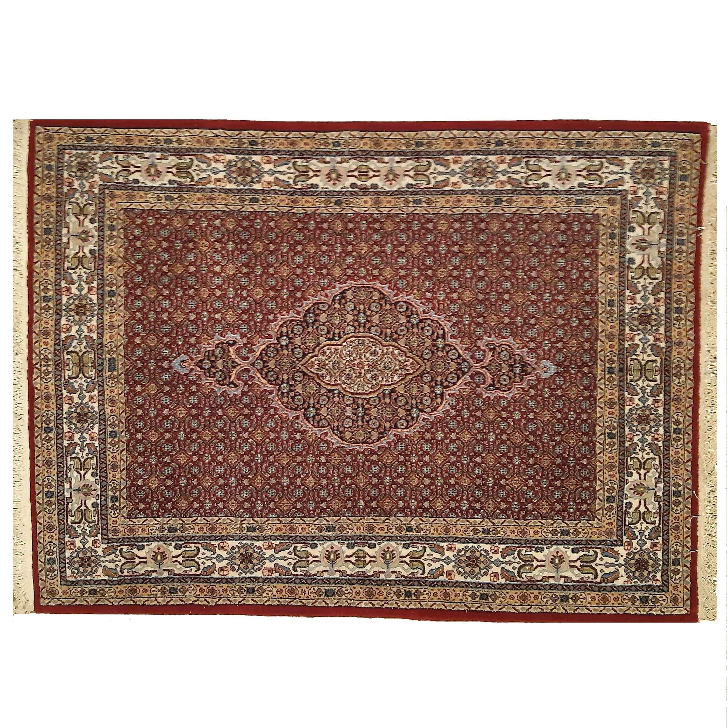 Tapis persan authentique avec soie et laine noué à la main à Birjand Riz Mahi