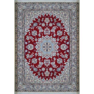 Tapis persan authentique en soie noué à la main à Naeen Lachak Toranj rouge