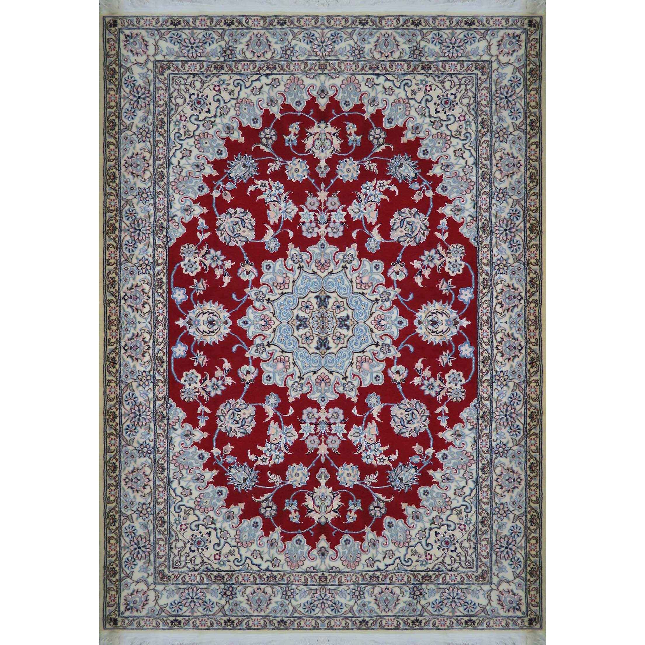 Tapis persan authentique en soie noué à la main à Naeen Lachak Toranj rouge