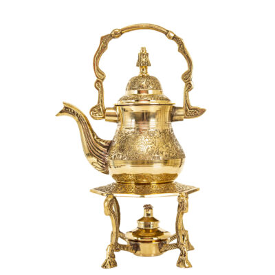 Théière en laiton avec base réchaud gravée à la main design luxueux