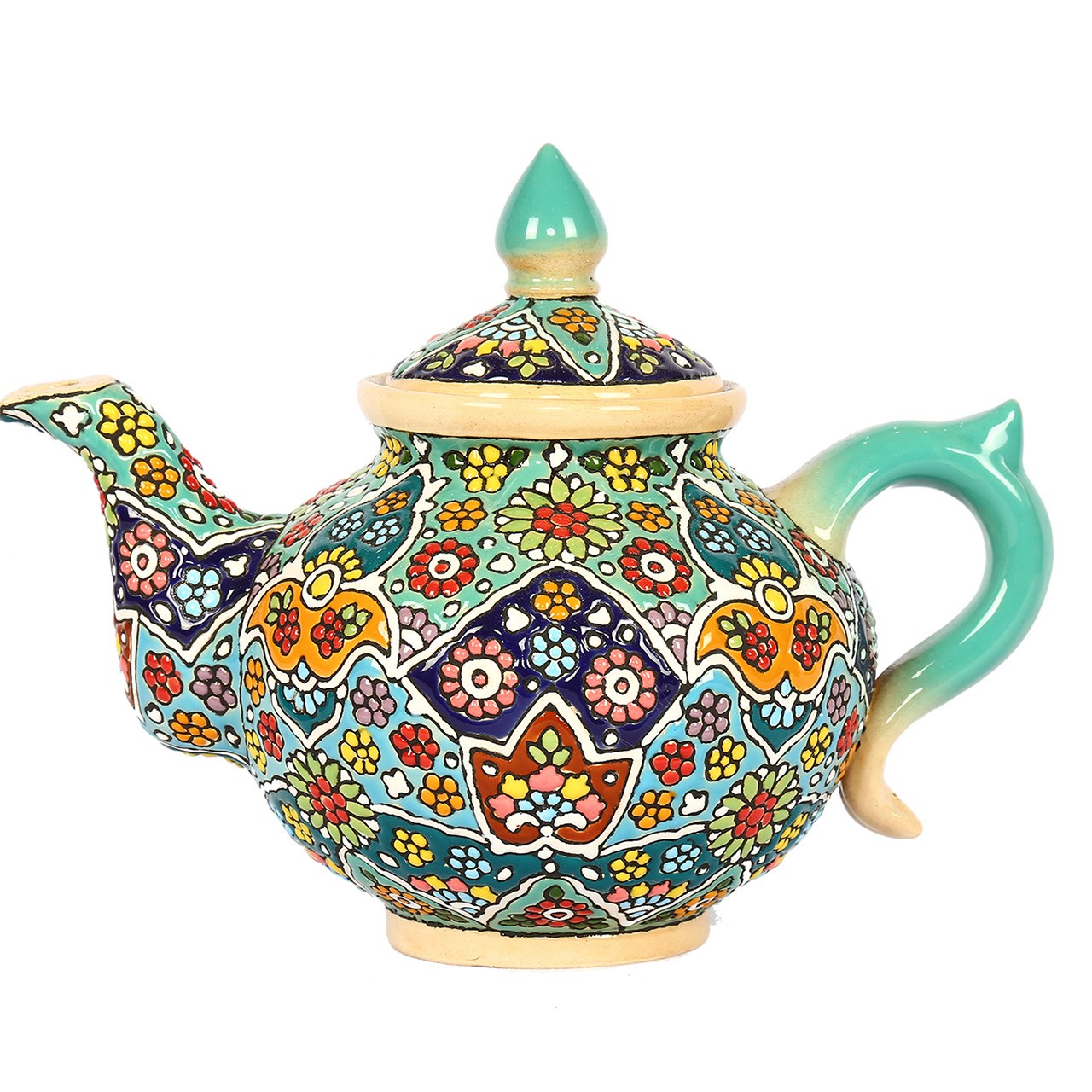 Decorative Pottery Teapot with Minakari Enameling Technique
