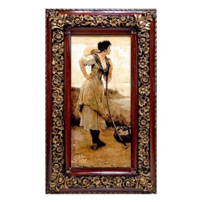 Tapis persan figuratif noué à la main de Tabriz représentant Eugene de Blaas – Rêverie