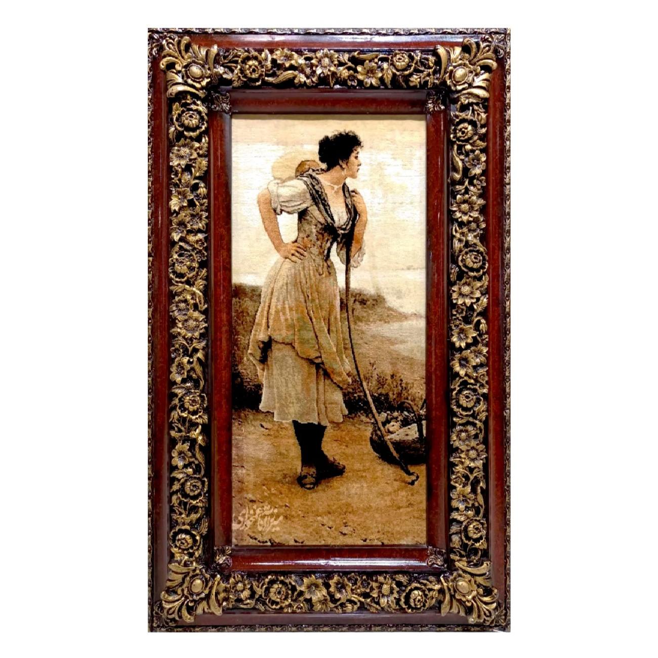 Tapis persan figuratif noué à la main de Tabriz représentant Eugene de Blaas – Rêverie