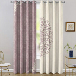 Rideau Œillets en Velours Imprimé – Floral Blanc et Violet (280×140 cm)