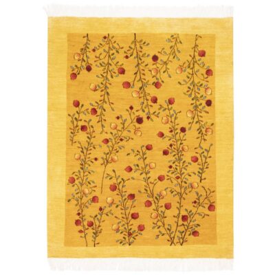 Tapis Gabbeh en laine persane véritablement tissé à la main en Fars floral jaune