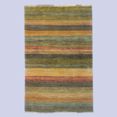 Tapis Gabbeh en laine persane véritablement tissé à la main rayé vert