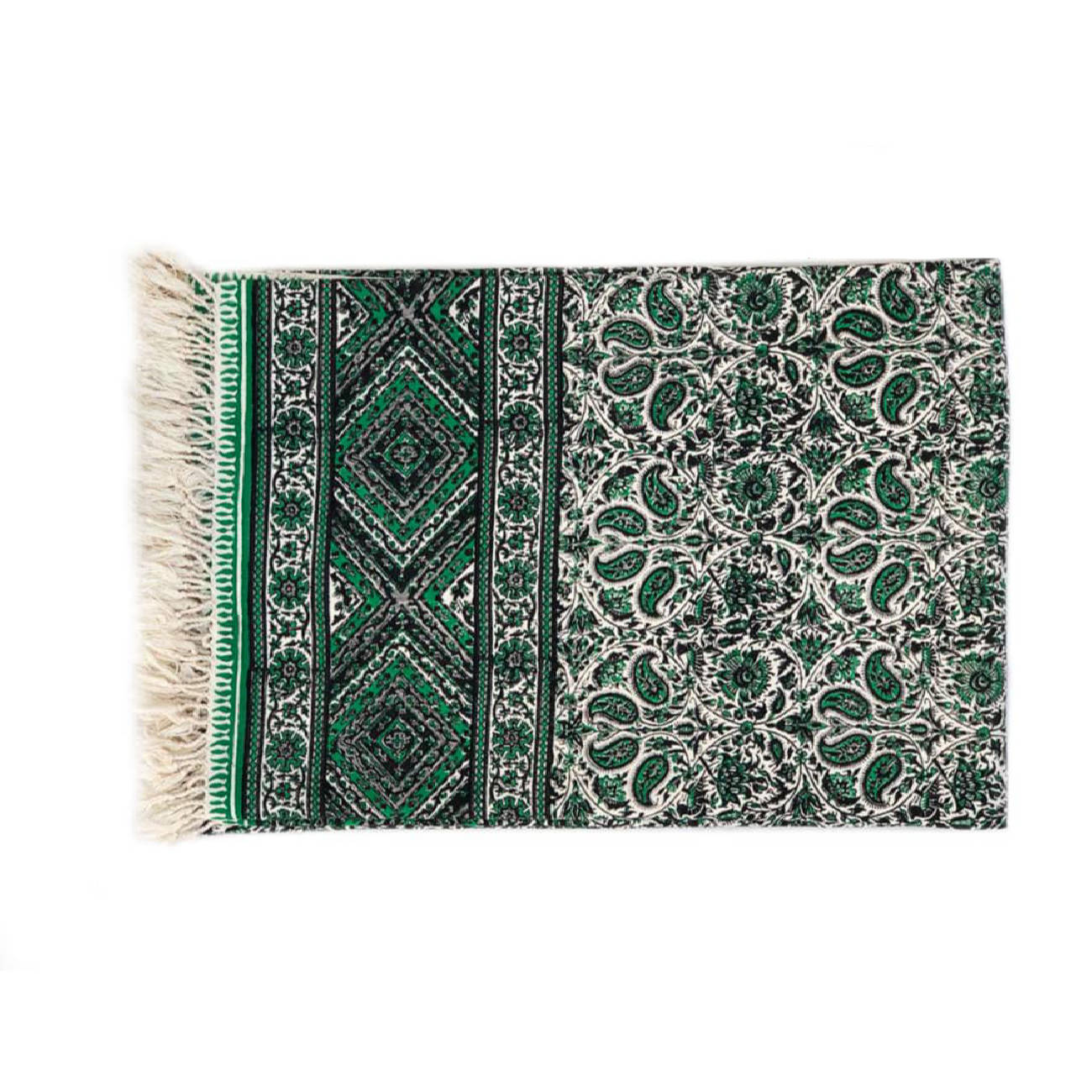 Nappe iranienne : L'art traditionnel de l'impression sur bloc Kalamkari d'Isfahan Green