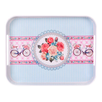 Plateau de service en mélamine léger et durable, design rose crème
