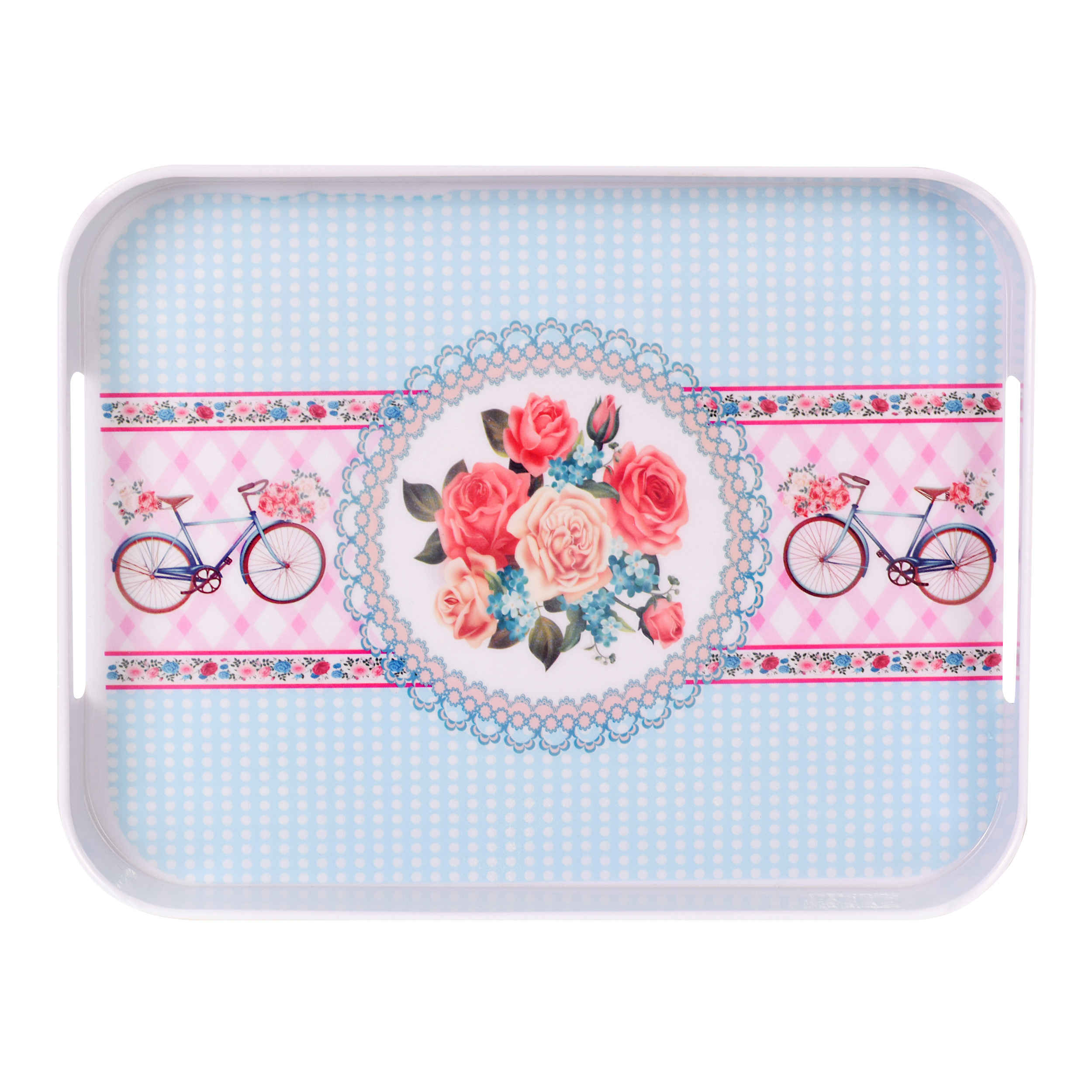 Plateau de service en mélamine léger et durable, design rose crème