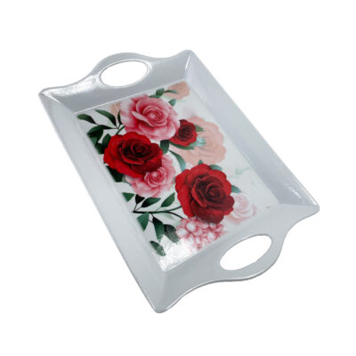 Plateau de service en mélamine léger et durable, design rose rouge