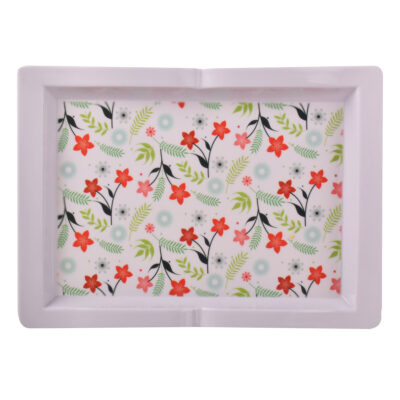 Plateau de service en mélamine léger et durable, design floral blanc