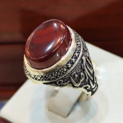 Bague en argent Agate Islamique pour homme Élégance Ya Imam Reza