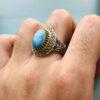 Bague Gravée en Argent Persan Faite Main pour Homme avec Turquoise de Neyshabur