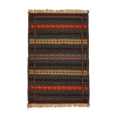 Tapis Kilim en laine persane original tissé à la main traditionnellement en Khorasan rayé