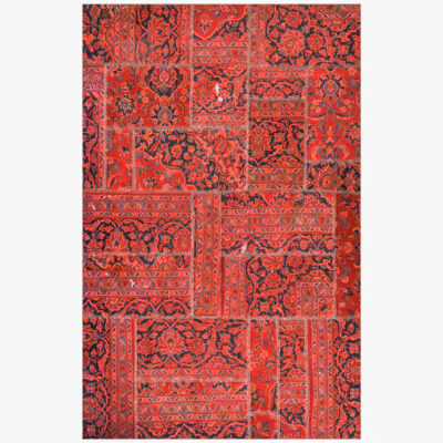 Tapis Persan Vintage Patchwork Noué à la Main Rouge