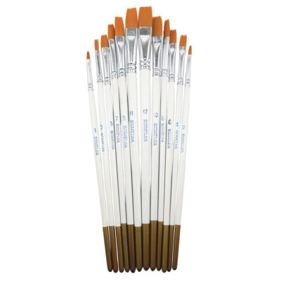 Set de 12 pinceaux plats en poils pour aquarelle, acrylique et gouache