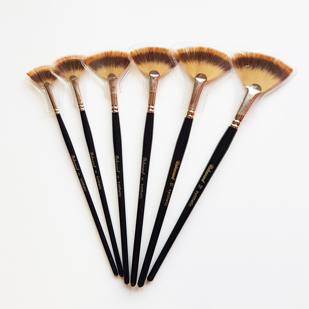 Set de 6 pinceaux éventail en poils avec manches en bois