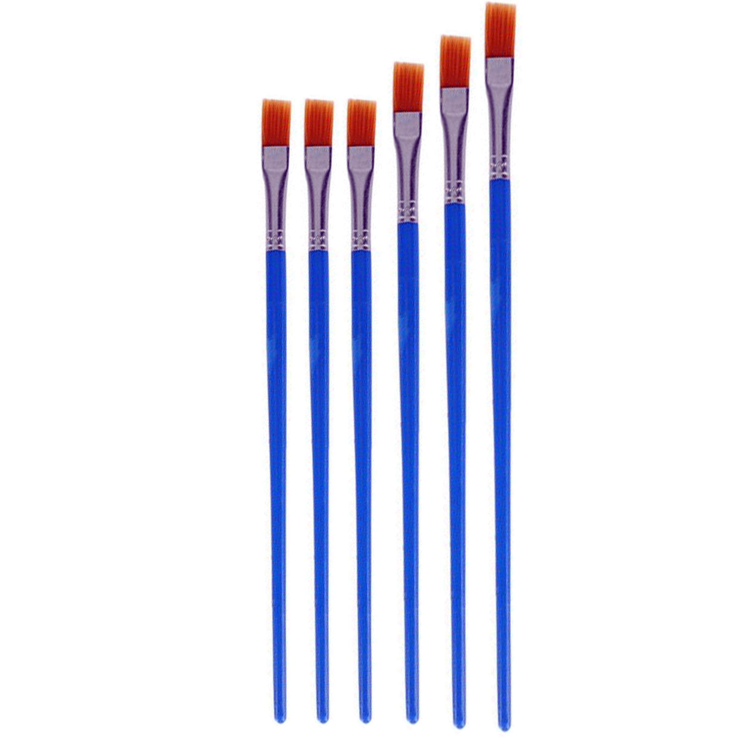 Set de 6 pinceaux plats en poils pour aquarelle, acrylique et gouache