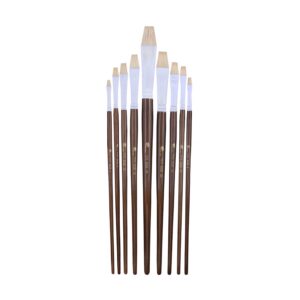 Set de 9 pinceaux plats naturels en poils avec manches en bois