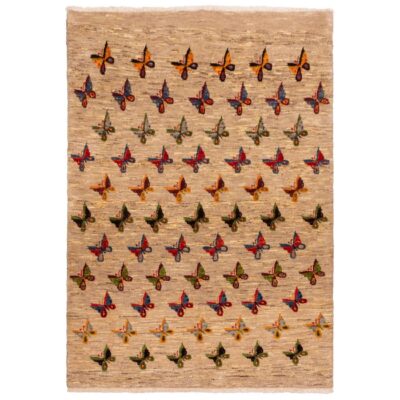 Tapis Gabbeh en laine persane tissé à la main en Fars papillon crème