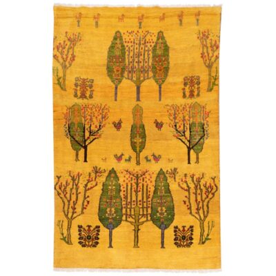 Tapis Gabbeh en laine persane tissé à la main en Fars jaune