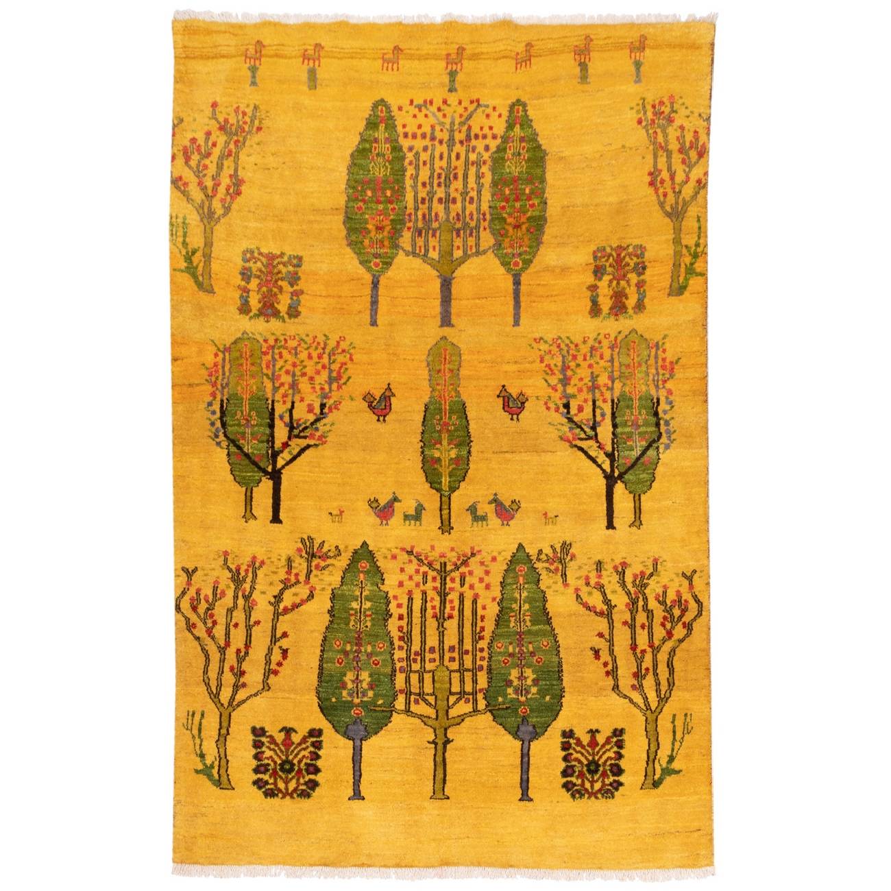 Tapis Gabbeh en laine persane tissé à la main en Fars jaune