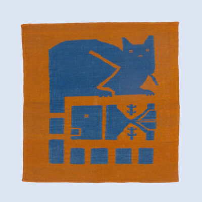 Tapis Kilim en laine persane véritablement tissé à la main pictural chat & poisson
