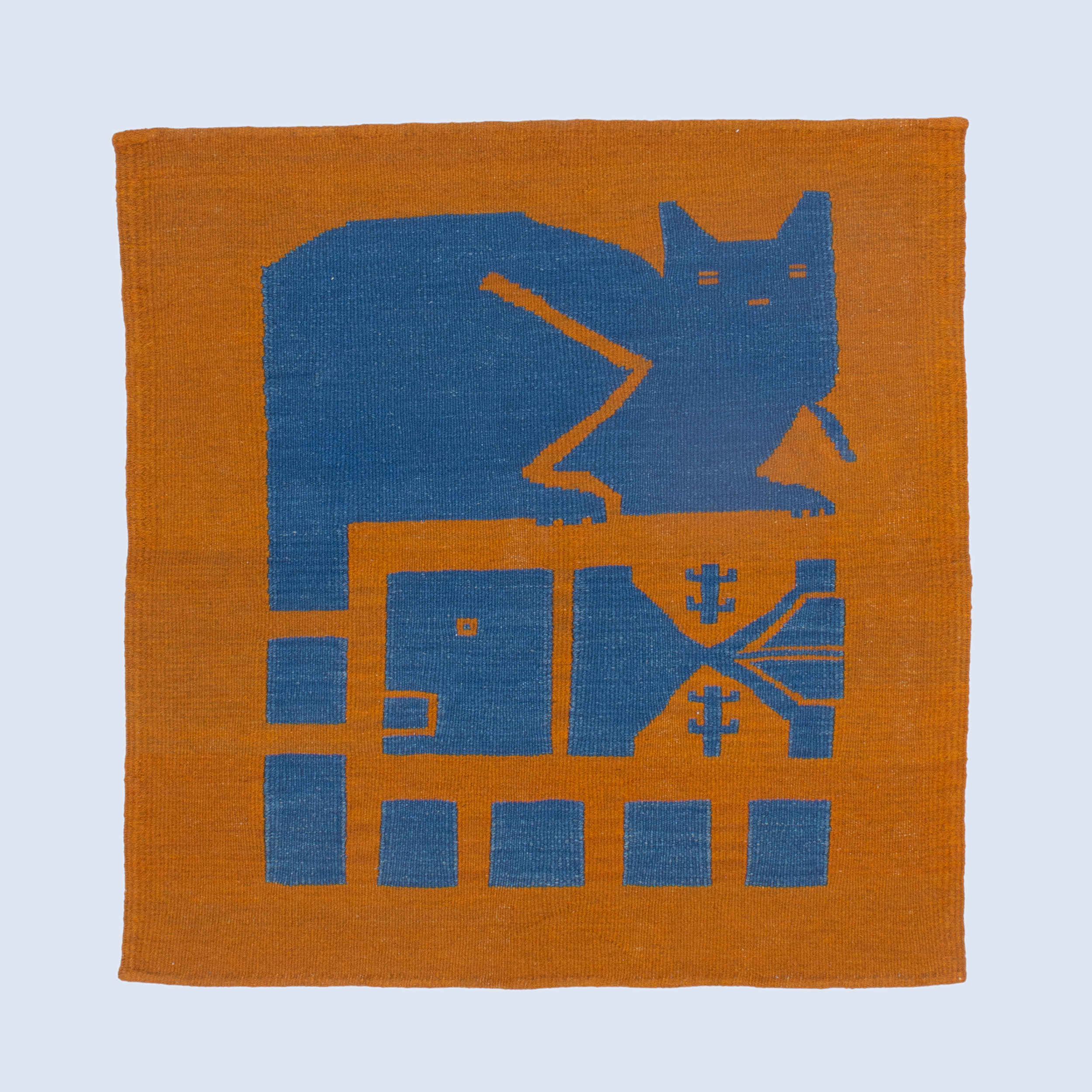 Tapis Kilim en laine persane véritablement tissé à la main pictural chat & poisson