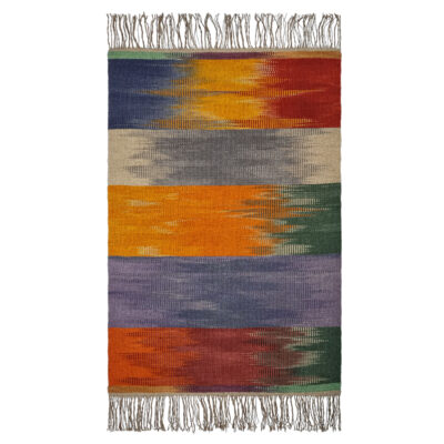 Tapis Kilim en laine persane tissé à la main en Lorestan rayé orange