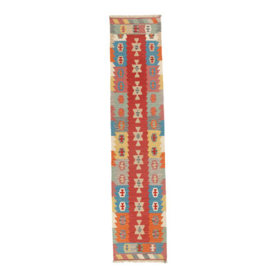 Tapis de Couloir Kilim Persan en Laine Tissé à la Main à Fars Qashqai Rouge