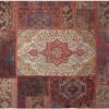 Tapis Persan Vintage Patchwork Noué à la Main Toranj Rouge