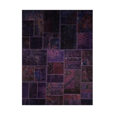 Tapis Persan Vintage Patchwork Noué à la Main Violet