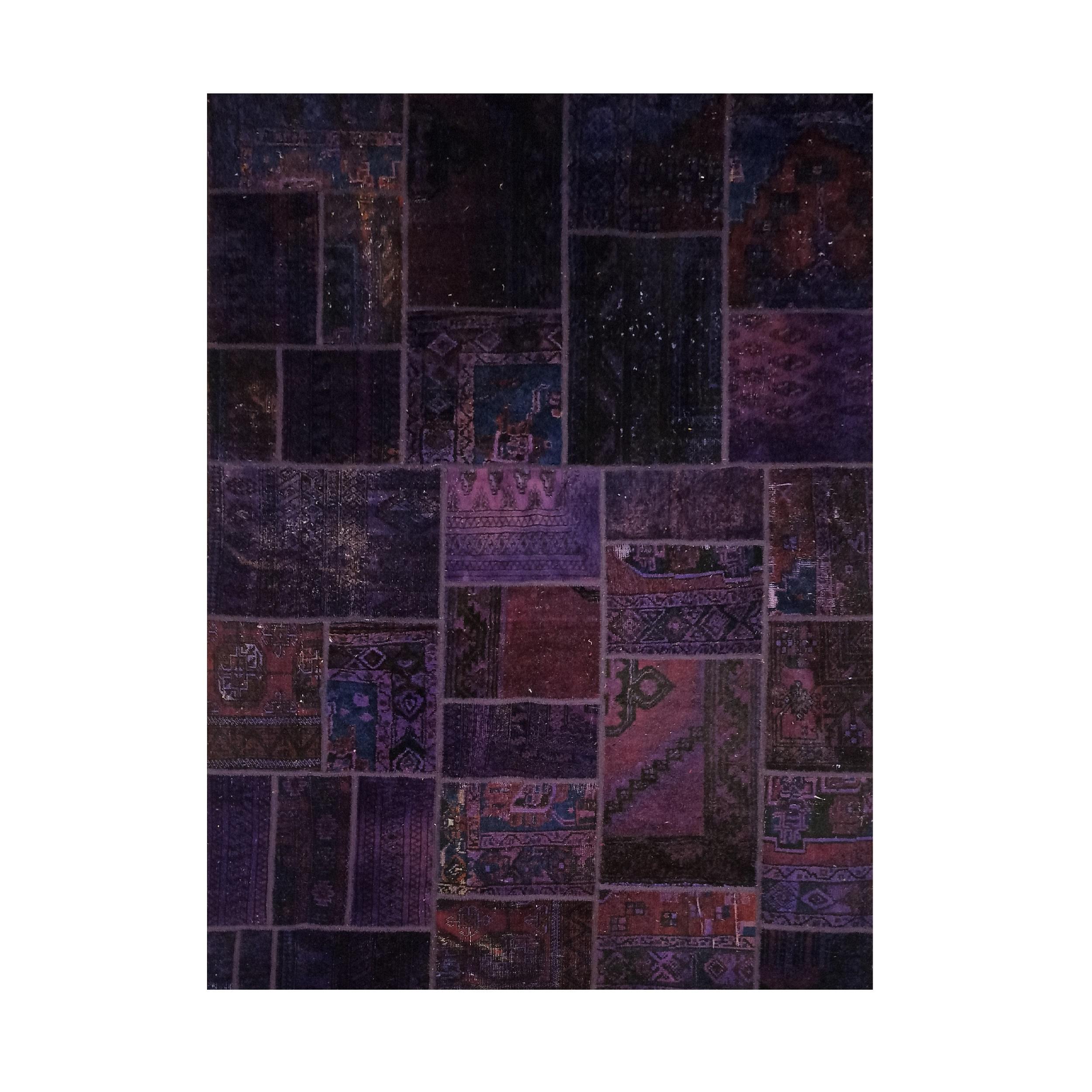 Tapis Persan Vintage Patchwork Noué à la Main Violet