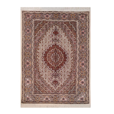 Tapis persan avec laine noué à la main à Tabriz Riz Mahi marron