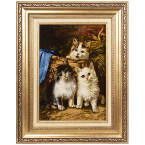 Hand-Knotted Persian Pictorial Rug from Tabriz Depicting Three Kittens